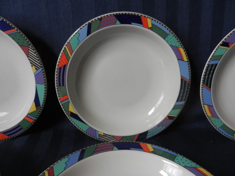 Rare iconic Rosenthal Scenario Metropol set of six soup bowls deep dishes design Barbara Brenner nineties 20th century MINT d 22,6 cm