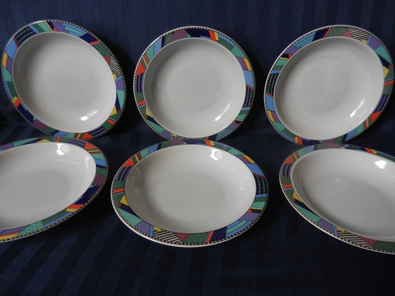 Rare iconic Rosenthal Scenario Metropol set of six soup bowls deep dishes design Barbara Brenner nineties 20th century MINT d 22,6 cm