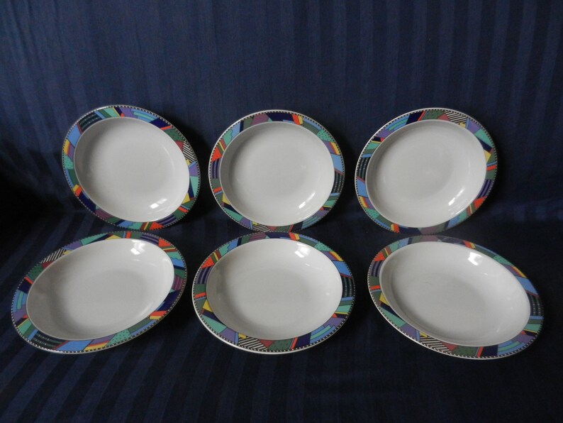 Rare iconic Rosenthal Scenario Metropol set of six soup bowls deep dishes design Barbara Brenner nineties 20th century MINT d 22,6 cm