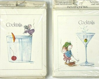 Vintage Cocktail Party Cartoon Mouse Nutmeg Papers Invitations 2 Pack Bundle Golf 16 Invites +Evps
