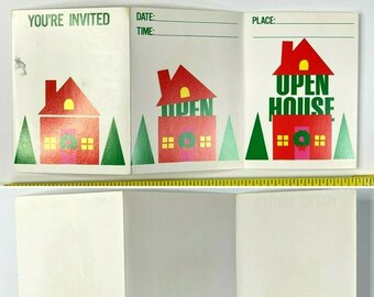 Vintage 1980s Holiday Open House Xmas Party Vtg Z-Fold Invitations 2 Packs 16 Invitations Evps Christmas Deadstock