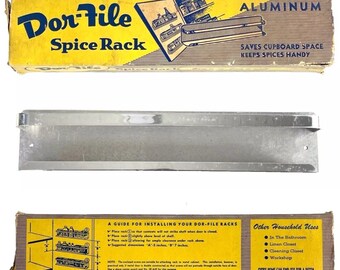 Dor-File Spice Rack Vintage 1950s Estante de taller de cocina de aluminio con caja 12x2x2 USA Made