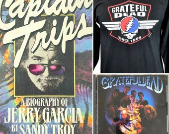 Grateful Dead Long Sleeve T-Shirt Medium + Built To Last CD + Jerry Garcia Captain Trips Biography Book 3 Vintage Item Bundle