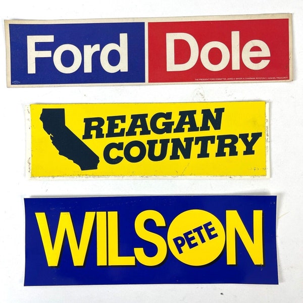 Reagan Country Ford Dole Pete Wilson Calif Vtg 70s 3 Campaign Bumper Sticker Lot