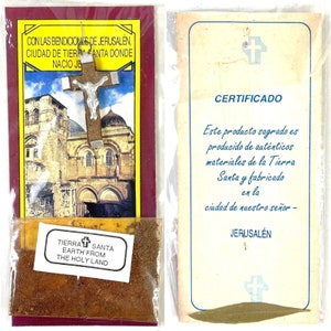 Jerusalem Holy Land Dirt Tierra Santa Earth Christian Souvenir Crucifix +Leaf Pilgrimage