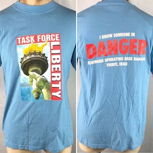 Iraq War Danger Base Task Force Liberty L T-Shirt Large Mens Tikrit Forward 2003 US Military