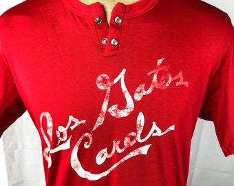 Vintage Los Gatos CA Cards L Snap Henley Jersey Shirt Large 42-44 Red Cardinals Baseball Venus Made In USA