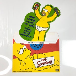 Vintage The Simpsons Homer Beer TV Wszystko, aby być szczęśliwym 1998 Duża francuska pocztówka + koperta Bart