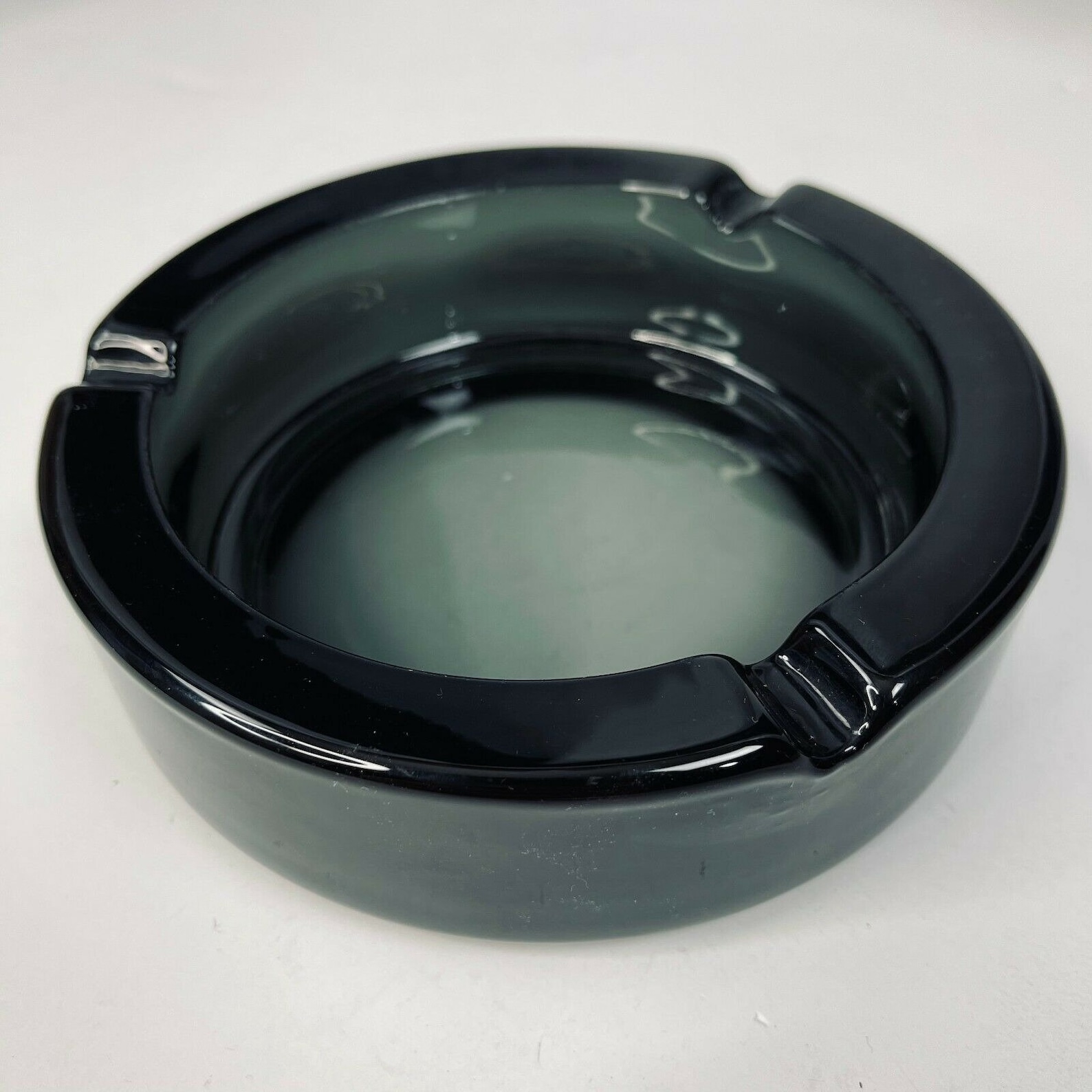 Vintage Heavy Glass Round Ashtray 6' Mid Century Etsy