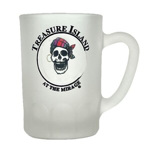 Treasure Island TI Mirage Las Vegas Casino Pirate Skull Vintage Shot Glass Frosted Window 3oz Handle