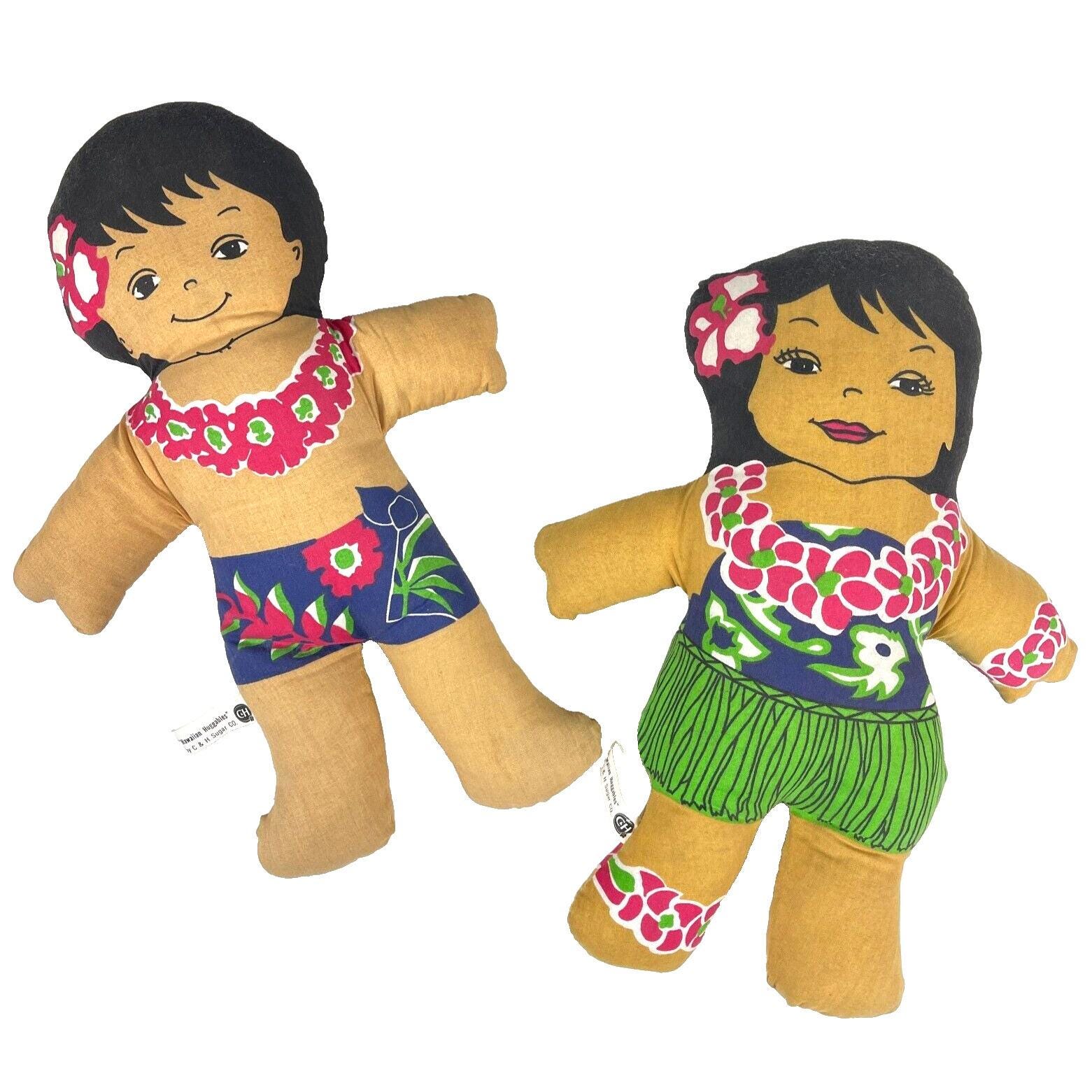 Hawaiian Huggables Vintage C&H Sugar Co. Boy Girl Soft Doll Set Kane Hula Wahine Promos