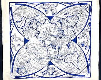 Reg Manning WW2 Table Top 1941 Map of World Vintage Tablecloth 46x52 + 3 Napkins Allies vs Axis