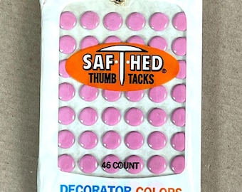 Saf-T-Hed Vintage Pink Thumb Tacks 46 Count Decorator Colors Econo Pak Push Pin