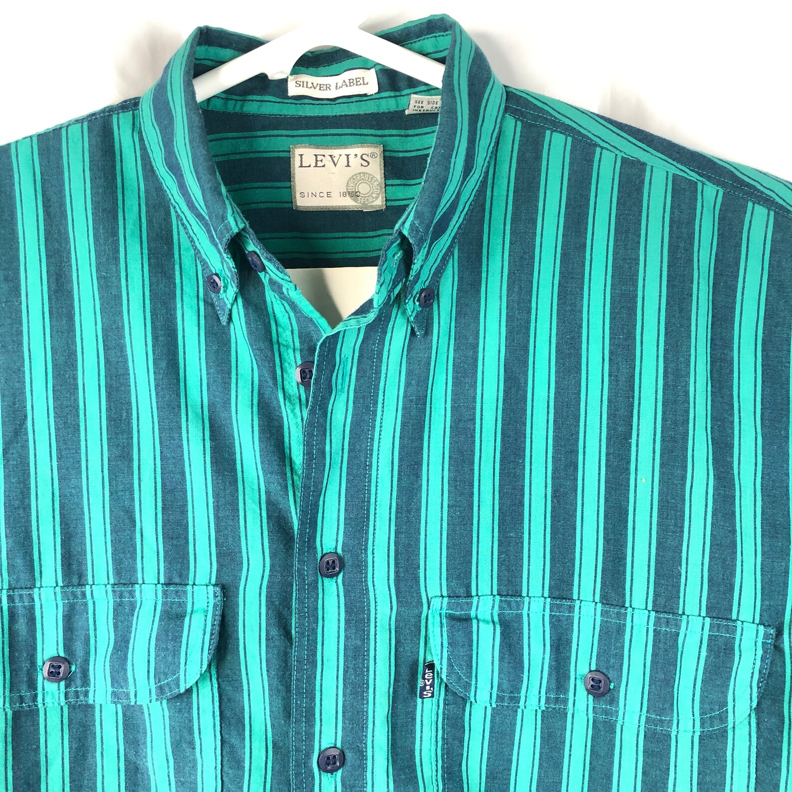 Vintage Levis Silver Label Green Striped Long Sleeve M Button | Etsy