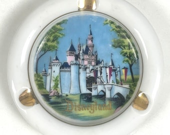 Disneyland Vintage 1960s Souvenir Porcelain AshTray 5&quot; Sleeping Beautys Castle Walt Disney Productions Japan