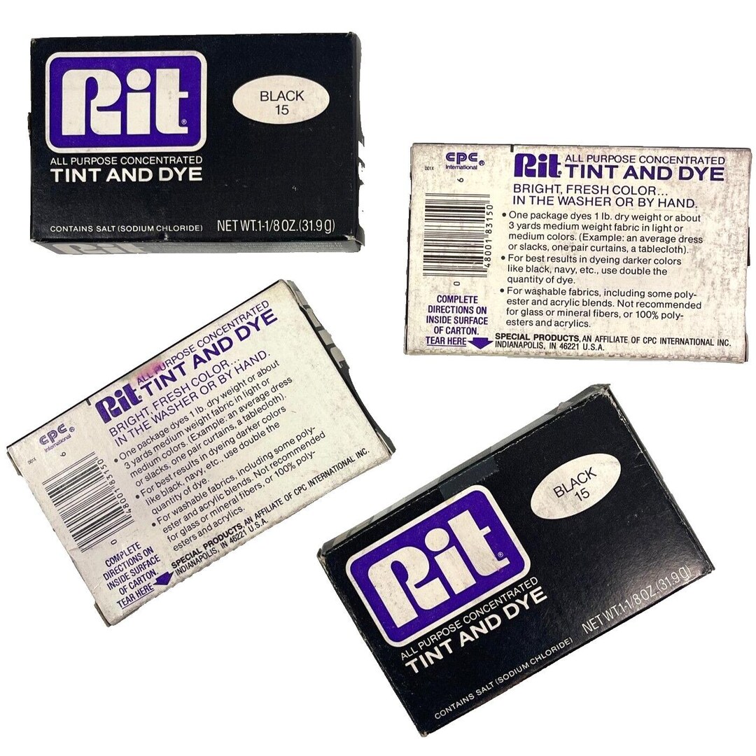 Rit Fabric Tint & Dye Black #15 Vintage 4 Box Bundle 1.125oz Original ...