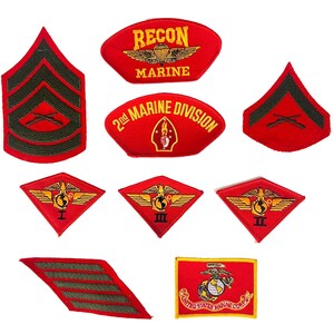 USMC US Marines Recon 9 Insignia Patch Lot MAW 1-2-3 Stripes Gunnery 2nd Division