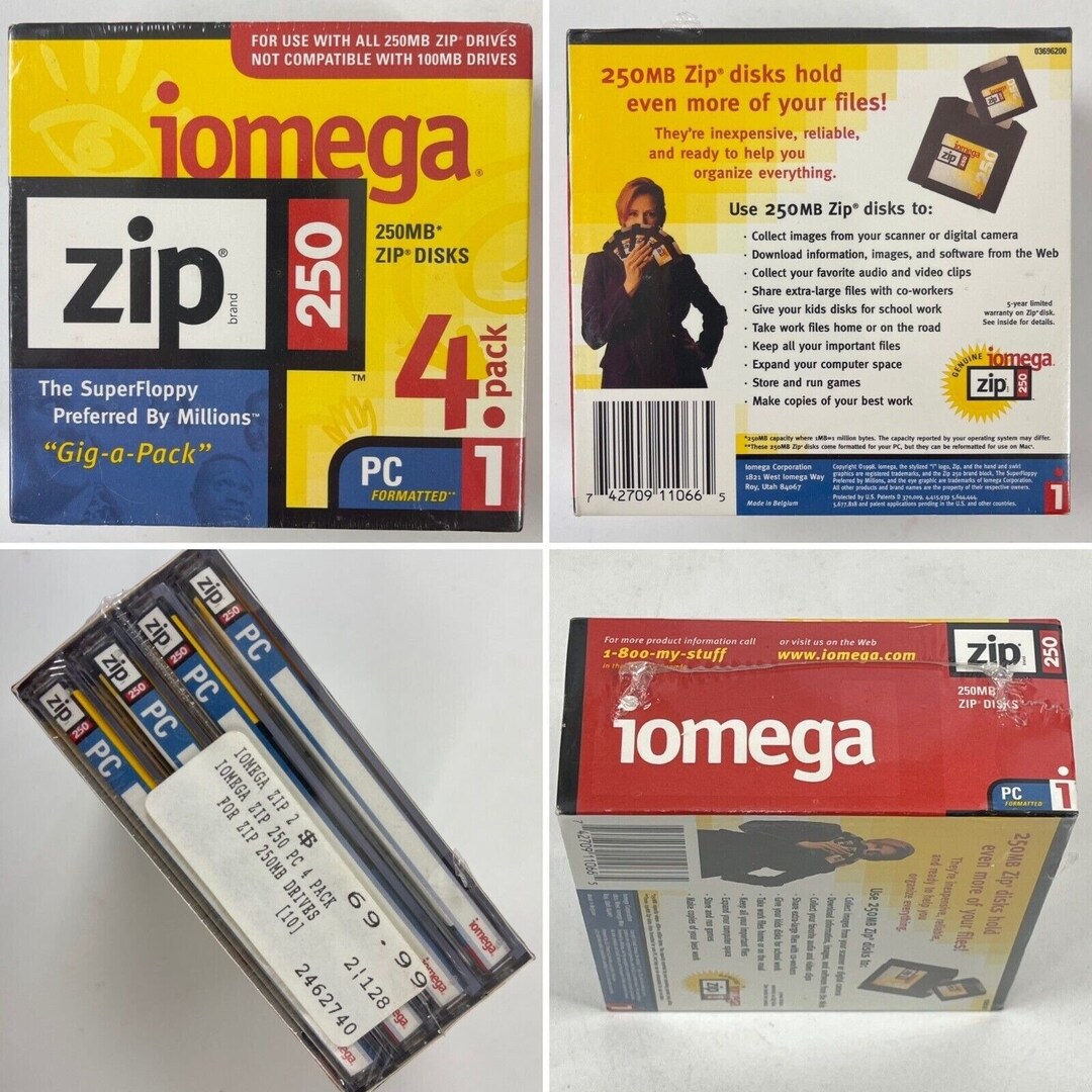 Iomega 4pack 250 MB PC Format Zip Disks Gigapack 1998 New Etsy