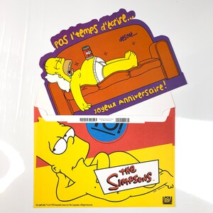 Vintage The Simpsons 1998 Happy Birthday Homer Couch Duża francuska pocztówka + koperta Bart