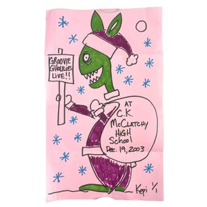 Póster de concierto en vivo de Groovie Ghoulies Kepi Art Pink de Papá Noel en Navidad de 2003, OOAK, Sacramento, CA
