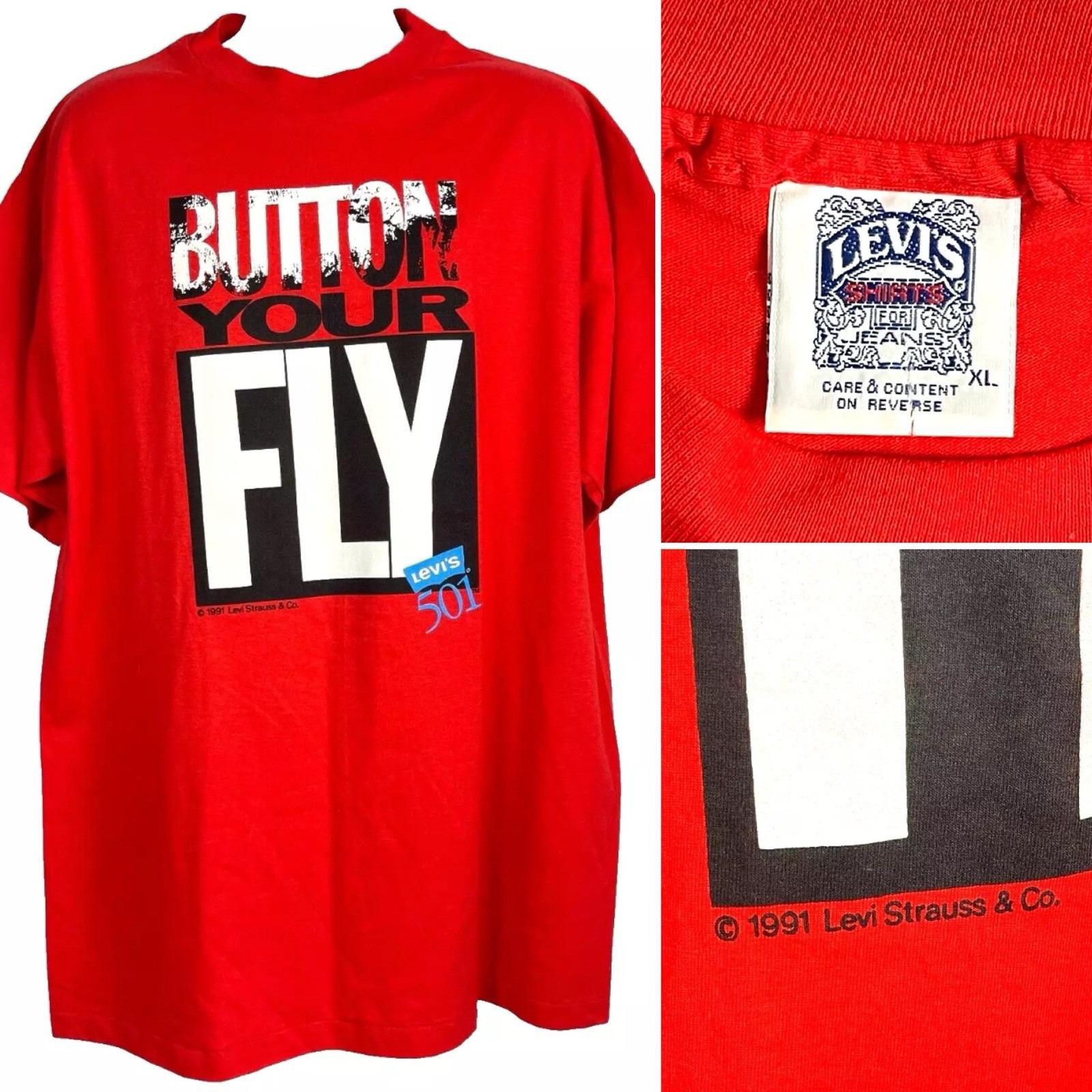 Levis 501 Button Your Fly Vintage 1991 Red T-shirt Size XL Mens 