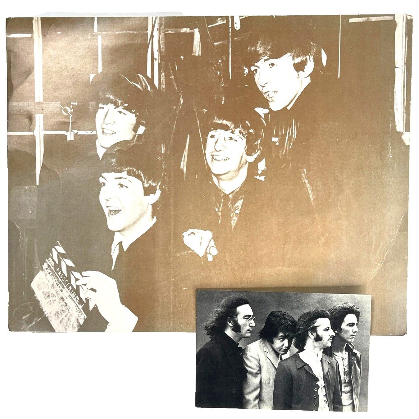 The Beatles Vtg Lobby Card + Apple Corps Postcard Hard Days Night 2 Item Bundle