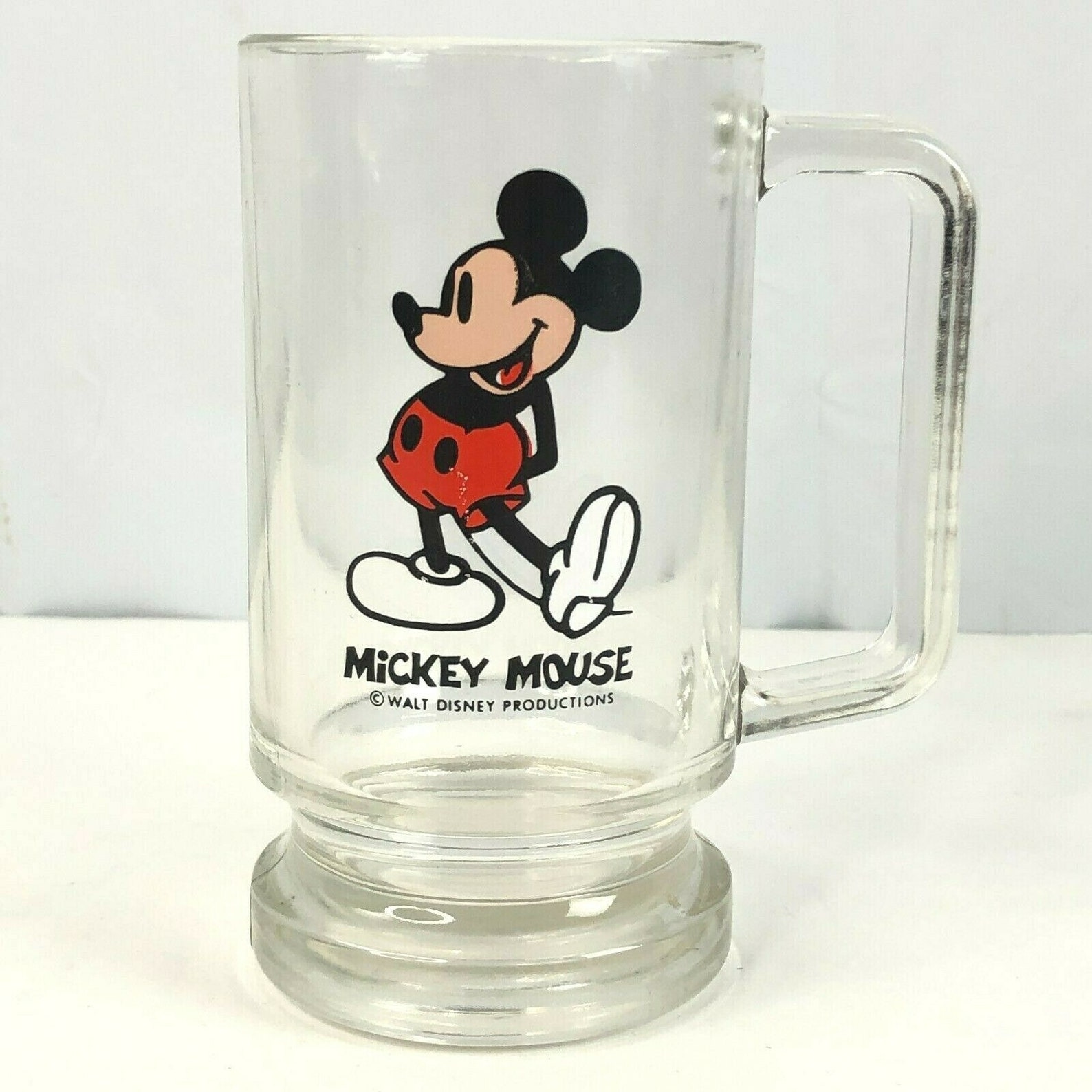 Vintage Mickey Mouse Handled Glass Beer Mug Pedestal Walt Disney