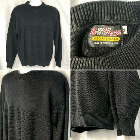 B wear Sportswear Black Knit Chunky Oversized Sweater Medium Mens 48x27 Made in USA Zanesville OH Bee Etsy