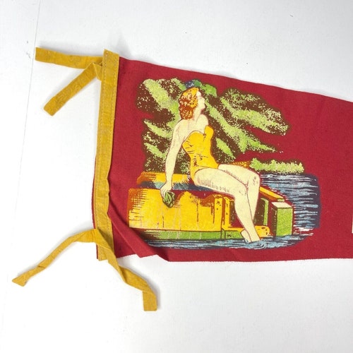 North Hollywood Calif Bathing Beauty orders Vintage Felt Pennant NOHO 1940s California 25in