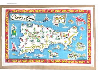 L'isola di Capri Map Italy Vintage Tea Bar Dish Towel 22x33 Mediterranean Sea Island