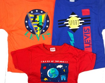 Vintage Levis Kids Baby 3 T-Shirt Bundle Unisex Sizes 2T + 6 + 7 USA Made 1990s Sport Cotton Deadstock