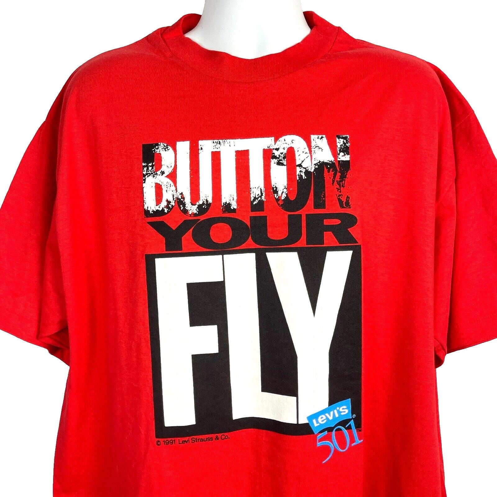 Levi's 501 Tシャツ 90s BUTTON YOUR USA製 Levis 501 Button Your Fly Vintage 1991 Red T-shirt Size XL Mens