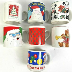 Vintage Christmas 7 Coffee Mug Cup Bundle Santa Teddy Panda Bear Korea Japan