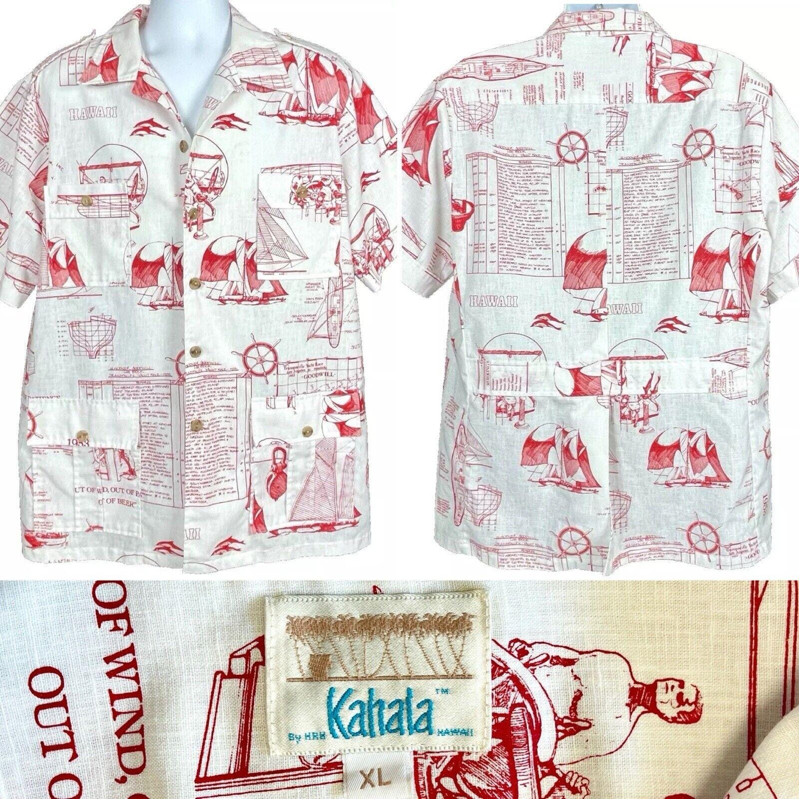 Kahala Yacht Race Vintage 4-Pocket Safari Hawaiian Shirt size XL Mens USA Epaulets Skipper