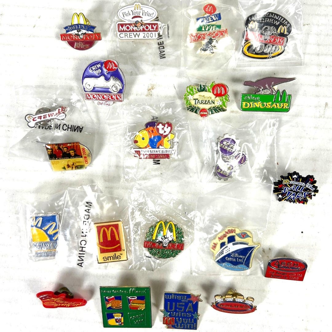 Mcdonalds Crew 21 Vtg Employee Hat Lapel Pin Lot Monopoly Cruise