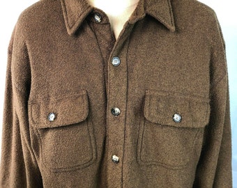 Vintage Dex Brothers Fleece Jacket  XL Mens Heavy Shirt Shacket Satin Quilted Shirt Brown Hong Kong