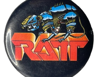 RATT Metallic Robot Rat Vintage Pinback Button Badge 80s Hair Metal Authentic