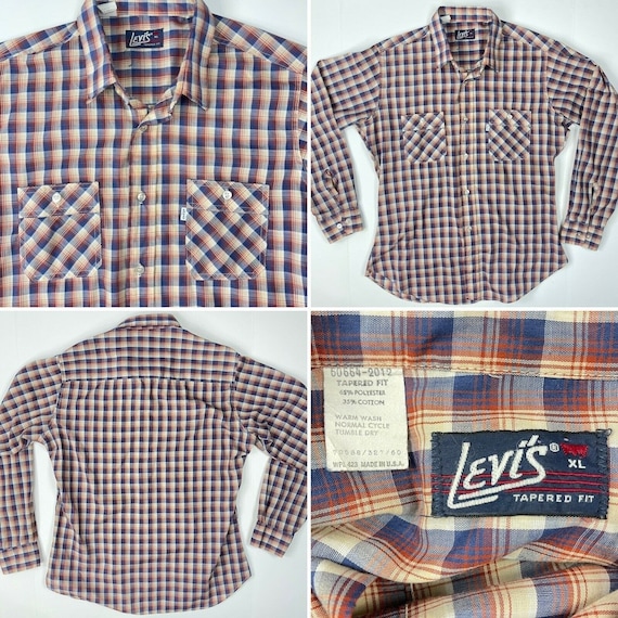 Vintage Levis Tapered Fit Plaid Long Sleeve Shirt… - image 1