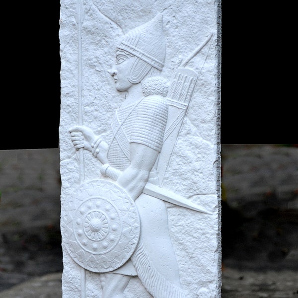 Assyrian Guard of the Kings Persian Persepolis guard King Ashurbanipal Royal hunt Soldiers relief art Wall Sculpture 12" www.Neo-Mfg.com e15