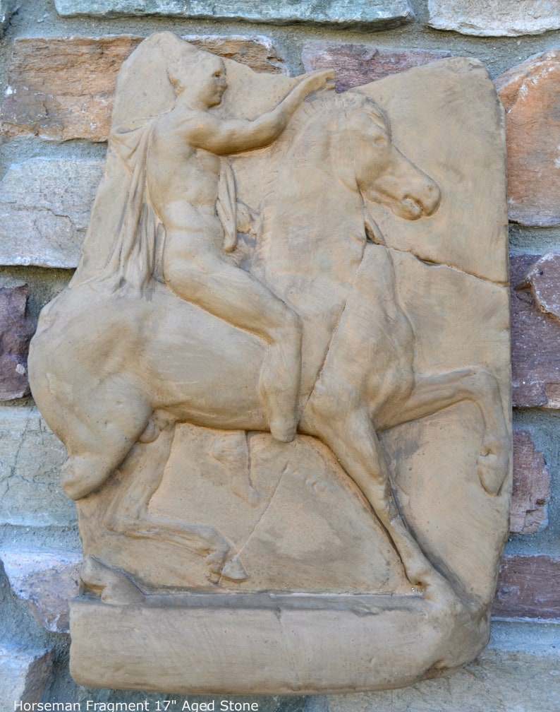 Roman Greek Horseman Figure Sculptural Wall frieze plaque image 4
