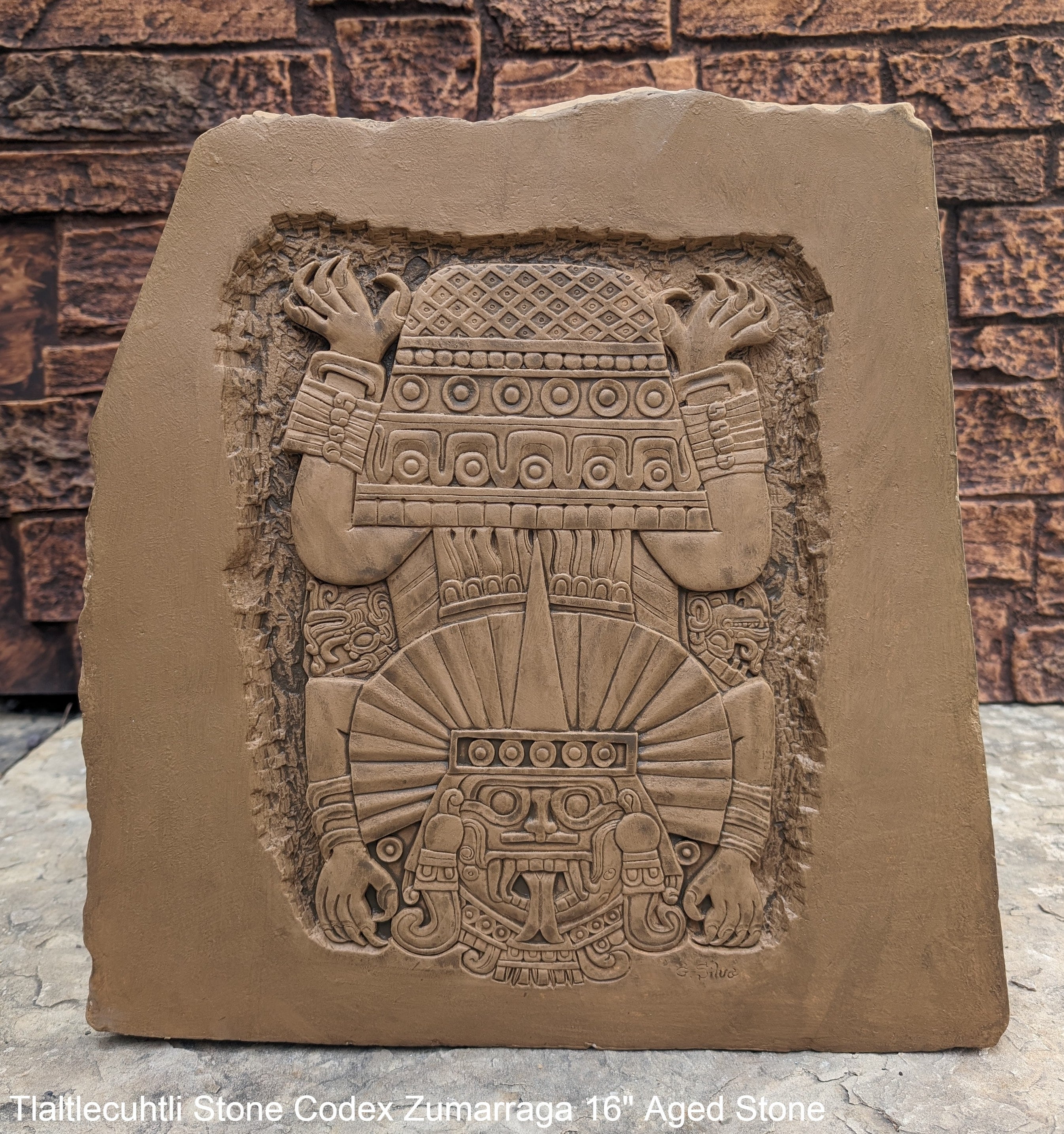 バタグルミ化石　a MAYAN AZTEC Tlaltlecuhtli Stone Codex Zumarraga Sculptural Wall