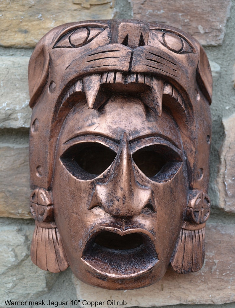 History Aztec Maya Artifact Warrior mask Jaguar Sculpture ...