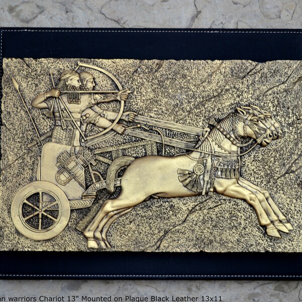 Historical Assyrian warriors Chariot Royal hunt wall art Sculpture www.Neo-Mfg.com 13" Mounted on Plaque