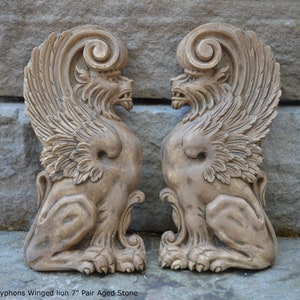 Griffin gryphons Winged lion wall Sculpture plaque set pair 7.75&quot; ea www.Neo-Mfg.com Home decor mystical b13