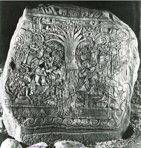 メロ　YOSA チタニウム「神の手」カッサ#9157 Aztec Mayan Stele 5 Tree of Life Izapa Olmec Sculpture Wall Plaque