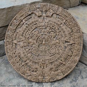 History MAYAN AZTEC CALENDAR Sculptural wall relief plaque 17"  www.Neo-Mfg.com