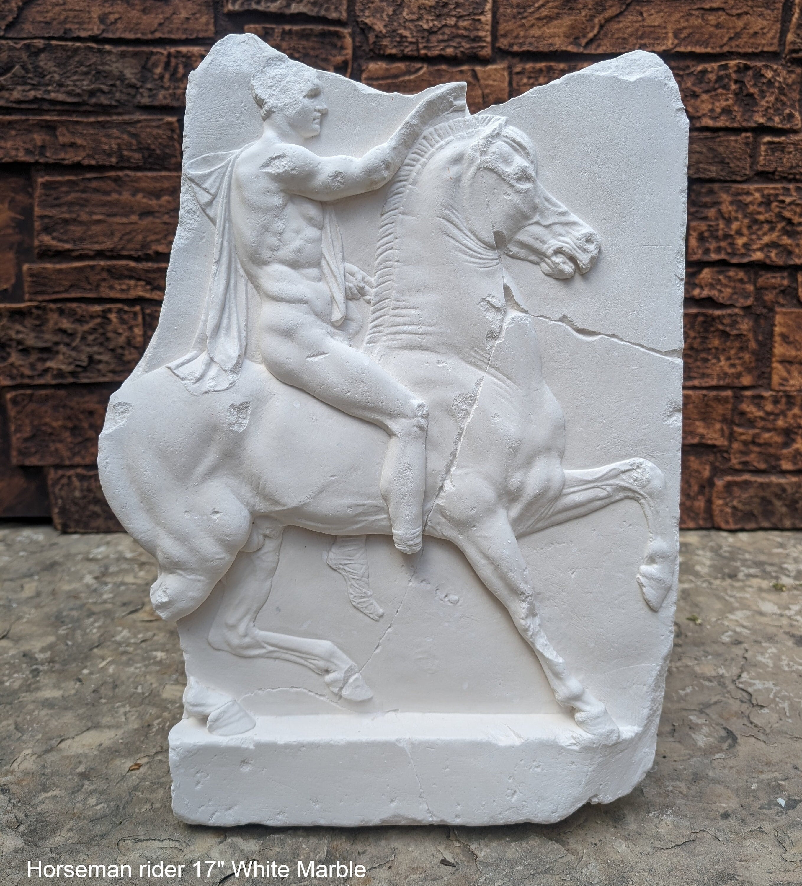 Roman Greek Horseman Figure Sculptural Wall Frieze Plaque Fragment
