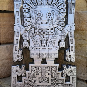 Inca Viracocha Tiwanaku Gateway sun Sculptural wall relief plaque 10" www.Neo-Mfg.com home decor d19