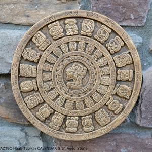 History MAYAN AZTEC Haab Tzolkin CALENDAR Sculptural wall relief plaque 8.5&quot; Museum Quality Neo-Mfg n12