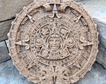 Aztec Mayan Calendar noch Artifact Carved Sculpture Statue 14" www.Neo-Mfg.com